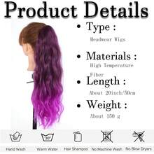 Claw Ponytail Extensions Hair Gradient Color 20 Inch Long Water Wave Hair Heat Resistant Fiber Synthetic Hairpiece For Women Girls Party Daily Use - Multicolor - View 3