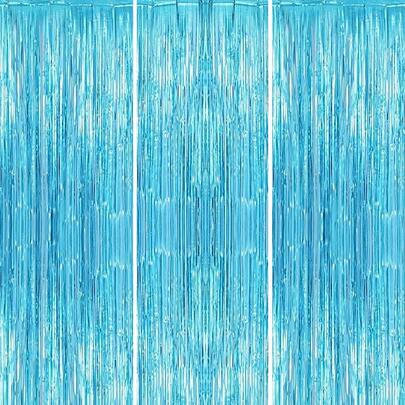 3pcs/Set 100*200cm Light Blue Tassel Garland, Party Decor Curtain, Glitter Metallic Texture Design, Suitable For Photography Studio Props, Birthday Party, Bridal Shower, Wedding, Any Holiday Decoration, Christmas, Backdrop, Party Decor, Event Styling, Photo Booth Props, Decorative Ribbons, Durable Tassel, Lightweight Fabric, Event Decoration, Backdrop Curtain, Bridal Party, New Year, Valentine's Day Backdrop