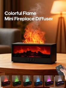 1pc 150ml USB Powered Fireplace Aroma Diffuser, Ultrasonic Flame Humidifier, Campfire Essential Oil Diffuser With LED Light & Remote Control, Suitable For Home, Office, Birthday, Christmas Gift Decor - Multicolor - View 12