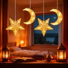 1 pieza Luz de ventosa con estrella y luna, lámpara de ventosa con estrella, luz brillante de estrella, luces de cadena LED para interiores, estrella y luna realistas, luz de decoración de ventana montada en la pared, adecuada para dormitorio, sala de estar, ventanas, boda, cumpleaños, San Valentín, fiesta, pasillo, balcón, jardín, camping, decoración del hogar, regalo festivo, funciona con pilas (pilas no incluidas) - Luz cálida - Ver 5