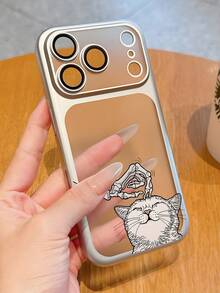 Cartoon Skeleton Hand Petting Cat Print PC Phone Case For IPhone 12 13 14 15 16 17 - Transparent Back Protective Cover With Orange Frame, Cute Gothic Y2K Style For Women Girls, Daily Use & Gi - Bạc - Xem 5