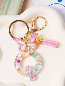 1pc Creative Keychain With 26 English Alphabet & Butterflies Pendant For Girls' Luggage And Bags