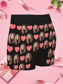 Customized Face Print Men's Briefs, Personalized Underwear, Can Customize Photo/Image, Ideal Gift For Boyfriend/Husband, Personalized Gift, Anniversary, Holiday, Suitable For Winter ,For Family - Black - View 2