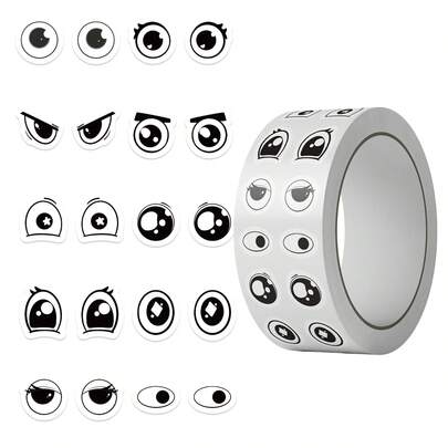 500PCS Funny Eye Stickers Roll 10 Styles Black White Eye Stickers Labels Eye Party Favors Vinyl Stickers(500 Per Roll)