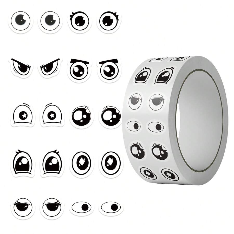 500PCS Funny Eye Stickers Roll 10 Styles Black White Eye Stickers Labels Eye Party Favors Vinyl Stickers(500 Per Roll) - Black - View 1
