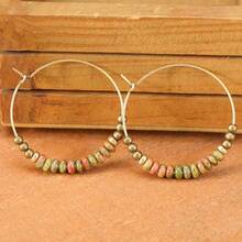 波西米亚复古风女士吊坠耳环，镶嵌合成宝石珠子的圈形耳环，时尚首饰配饰，适合派对、日常佩戴，亦可作为礼物。