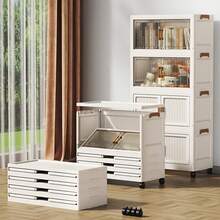 5-Layer Heavy-Duty Plastic Folding Storage Cabinet With 4-Wheel Mobility - Suitable For Kitchen, Bedroom, Living Room - Easy To Assemble Suitable For Small Spaces - 彩色 - 查看 4