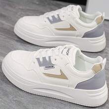 1 Pair Of Women's Casual Lightweight White Sneakers. Fashionable Student Shoes, Suitable For Petite Women, New Style, Breathable Casual Thick-Soled Sports Shoes. - White Ash - View 11