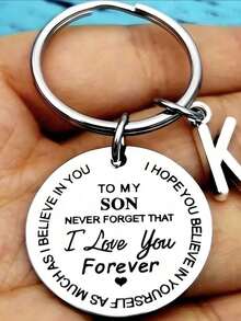 1 Piece Of DAUGHTER First Letter A-Z Pendant Keyring With Circular Stainless Steel Laser Engraving