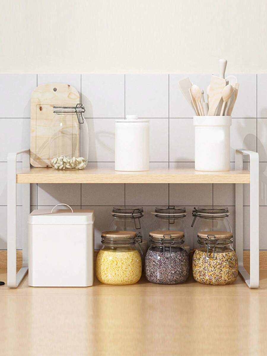 1 chiếc kệ đựng đồ nhỏ gọn, kệ để bàn bằng gỗ đa năng một tầng kiểu tối giản có ngăn chứa đồ, giá đỡ trên mặt bàn bếp, kệ lưu trữ nhiều tầng. - Nhiều màu - Xem 1