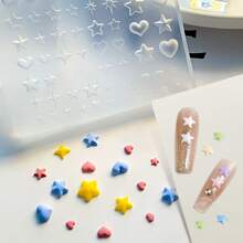 1个/包 心形和星形模具 3D雕刻模具，节日礼物DIY树脂硅胶模具 工艺耳环 美甲装饰珠宝制作配件模具 - 愛心星星-模具 - 查看 3