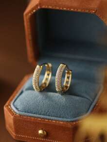 一对欧美经典百搭时尚镀金铜耳环，镶嵌微镶锆石圆形耳环，优雅奢华女士耳环 - 彩色 - 查看 3