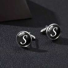 A-Z Single Alphabet Cufflinks, Silver Color Letter Cuff Buttons For Men, Gentleman Shirt Wedding Cuff Links Gifts - Silver - View 4