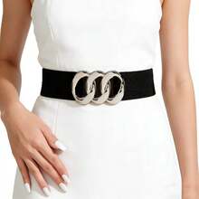 Multiple Sizes Available, New Silver Triple Circle Waist Belt, Suitable For Dresses, Coats, Shirts, Waist Cincher, Women's Elegant Adjustable Waist Decoration Belt, Versatile For Holidays, Performances, Bars, Parties, And Daily Wear - Black - View 3
