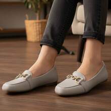 Women's Comfortable Square Toe Loafer With Elegant Embellishment - Premium Line - White OFF - View 4