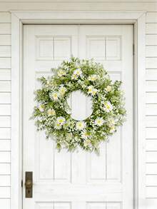 1pc Farmhouse Style Artificial Daisy Wreath, Accented With Berries And Eucalyptus Leaves - White Faux Floral Wall Decor, Suitable For Indoor/Outdoor, Weddings, Holidays, Graduations And More, Year-Round Home Decor, Front Door Wreath, Wedding Decoration, Rustic Charm, Maintenance-Free - Multicolor - View 7