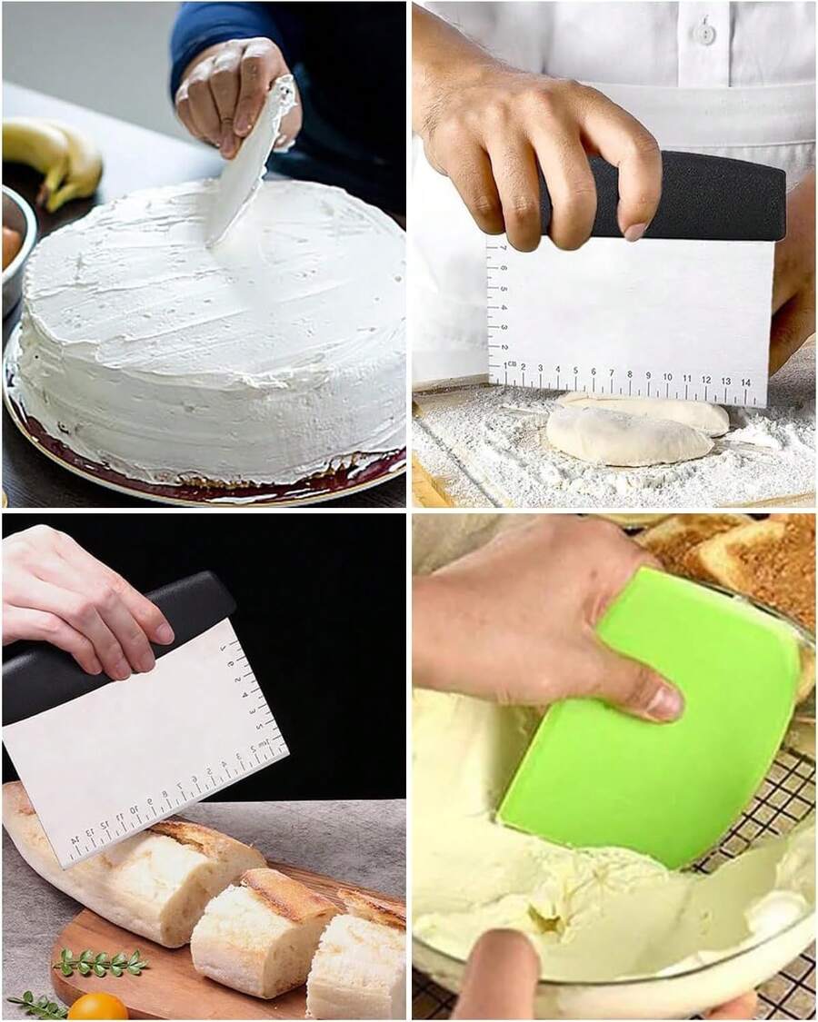 3 Piezas Raspador De Masa, Incluye Cortadoras De Acero Inoxidable y Raspadoras De Plástico, Adecuadas Para Panadería, Panadería y Cocina Profesional, Incluida La Función De Medición De Porciones - 1 - Ver 1