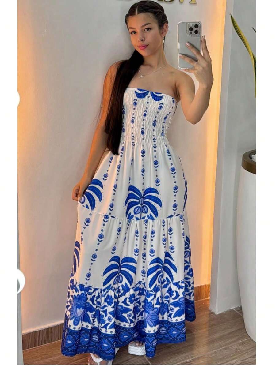 Stylish Strapless Long Dress For New Year's Eve, Patty Gringa Style - Màu xanh lam - Xem 1