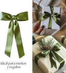 Rollo Listón De Tela Satinado 3.8cm Ancho y 45 Metros largo. Para Decoración, Envoltura De Regalo, Manualidades, Flores Eternas, Cinta Para El Cabello, Moños, Arreglos Florales, Ramos yás. MARCA JACK BROTTHERS (Verde Olivo) - Verde Oliva - Ver 10