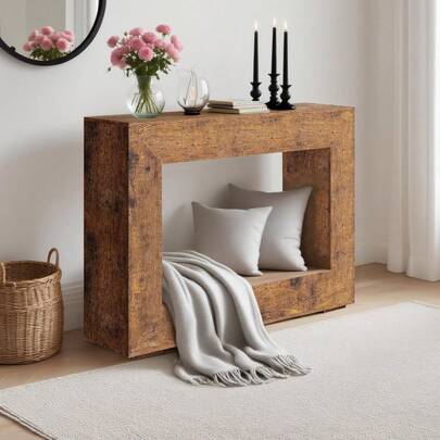 47" Entryway & Sofa Console Table, Farmhouse Style With Storage Shelf, Solid Wood Look Hallway Table For Living Room Behind Couch