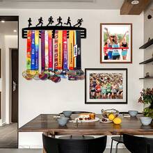 1pc Wall Mounted Running Medal Display Rack - Premium Metal Structure, Adjustable Hooks And Ribbon Holders, Suitable For Awards, Sports, Academic Honors And Competitions - Easy Installation, Space-Saving Design, Stylish Cup-Shaped Trophy Holder