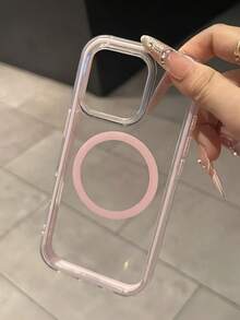 Apple Smart Fashion Phone Case, Compatible With Wireless Charging, With High-End Texture, Made Of Three-In-One Thickened Hard Material, Colorful Solid Frame, Personalized Creative Pink, White, Black, Blue, Green, Minimalist Style Simple Anti-Fall Full-Coverage Transparent Sense Of Color Mobile Phone Shell, Compatible With IPhone - Baby Pink - View 2