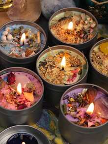 1个复古铁罐花香蜡烛，天然大豆蜡，持久留香，适合家居装饰 | 精致礼品、派对用品、房间装饰（由于手工制作，干花摆放位置随机） - 彩色 - 查看 2