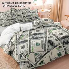3pcs Dollar Theme Bedding Set, Gem Green Rose, Featuring All-Over Print Of US Dollar Bills (Including Benjamin Franklin Image & Bill Texture), & Unique Design, (1 Duvet Cover + 2 Pillowcases, No Filler), Suitable For Bedroom And Guest Room Decor - Green - View 6