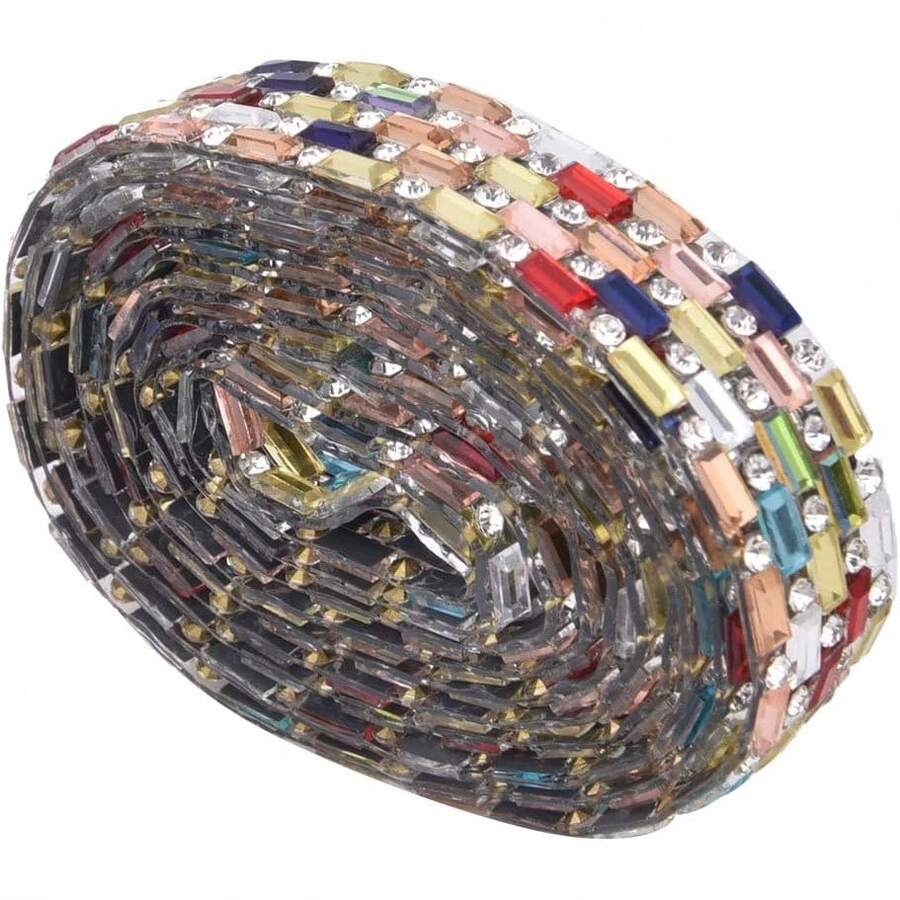Cadena de Diamantes de Imitación Multicolor, Cinta de Cristal para Decoración de Ropa, Plancha o Pegamento (5 filas de colores (1,4 de ancho)) - 5 filas de colores (1,4 cm de ancho) - Ver 1