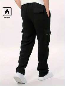 男士休闲保暖加厚长裤，带口袋，秋冬季 - 黑色 - 查看 4