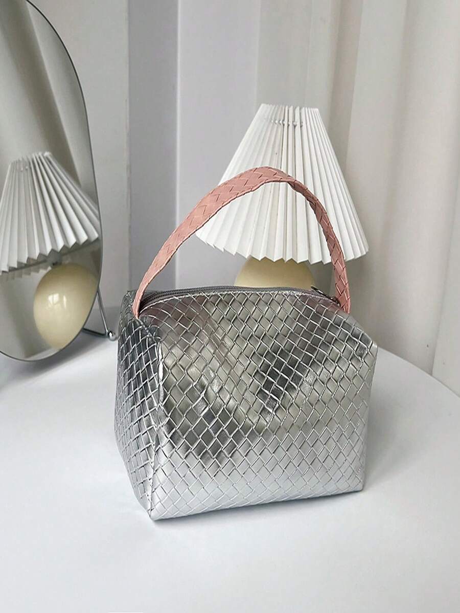 1PC,Knitted Handheld Women's Bag Makeup Bag Portable Toilet Bag Fashionable And Versatile Travel Bag