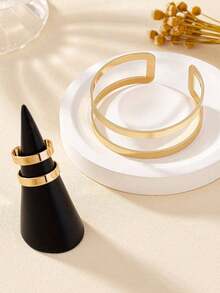 Set Of 2 Adjustable Rings And Bracelets, 2 Strands, Minimalist Luxury, 18k Gold And 925 Silver Plated - 金色 - 查看 3