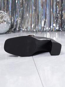 2026春秋新款黑色时尚高跟鞋，英伦风方头粗跟乐福鞋 - 黑色 - 查看 9