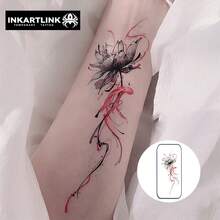 INKARTINK Chinese Ink Lotus Flower Temporary Tattoo, Waterproof 2-5 Days, Colorful Water Transfer Tattoo Sticker, Realistic Fake Tattoo, Unique Design - Multicolor - View 7