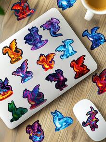 56pcs Dragon Animal Cartoon Series Phone Case Graffiti Stickers, Suitable For Laptop, Helmet, Skateboard, Waterproof DIY Creative Stickers, Neon Stickers - Multicolor - View 8