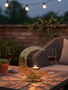 1pc/1Set Metal Hollow-Out Large Moon Candlestick/Ramadan Lantern/Candle Holder/Candlestick Holders/Windproof Glass Candle Holders.It Can Also Be Used As An Ornament And Incense Burner.
