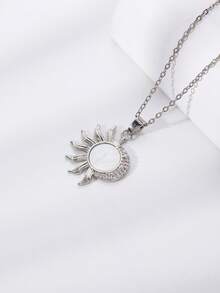 1 pieza Collar con colgante con forma de sol y luna, único y adecuado para uso diario casual - Chapado en color blanco K. - Ver 4