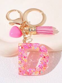 1pc Pink Heart Shaped Creative Keychain, 26pcs A-Z English Letter Children's Bag Accessories, Butterfly Letter Pendant Keychain, Valentine's Day Heart Keychain, Couples Keychain, Gift - Pink - View 21