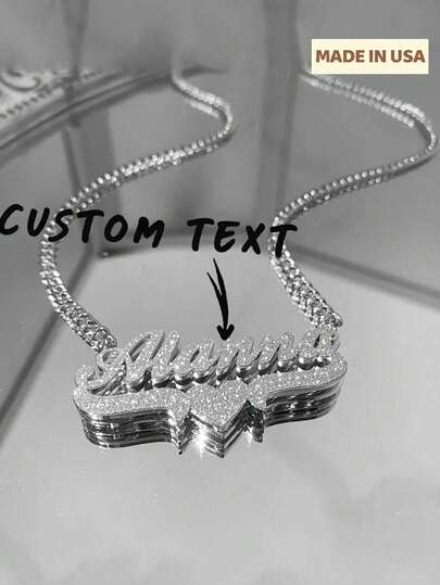 1pc Custom Double Layer Name Necklace Stainless Steel Cuban Chain Heart Name Plate Shiny Pendant 3D Name Personalized Jewelry Unisex Christmas Gift For The Family Stylish Gorgeous Holiday Gift For Him,Engraved, Stainless,Colorful,Cute,Adorable,Funny,Kawaii,Y2K,Stylish,Unisex,Casual,Custom,Personalized,Unique,Customized,Ideal Gifts For Him,Ideal Gifts For Her,Her,Boyfriend,Girlfriend,Family,Friends,School Supplies,Back To School,School Gift,For Office,For School,For Classroom,For Teacher Gifts,For University,For Colleague,For Dorm Rooms,For Teacher,For Boys And Girls,For Teenagers,Junior High School Students,Middle School Students,High School Senior High School Students,College Students,University Students,Freshman,Sophomore,Underclassmen,Delicate Romance,Silver Stylish