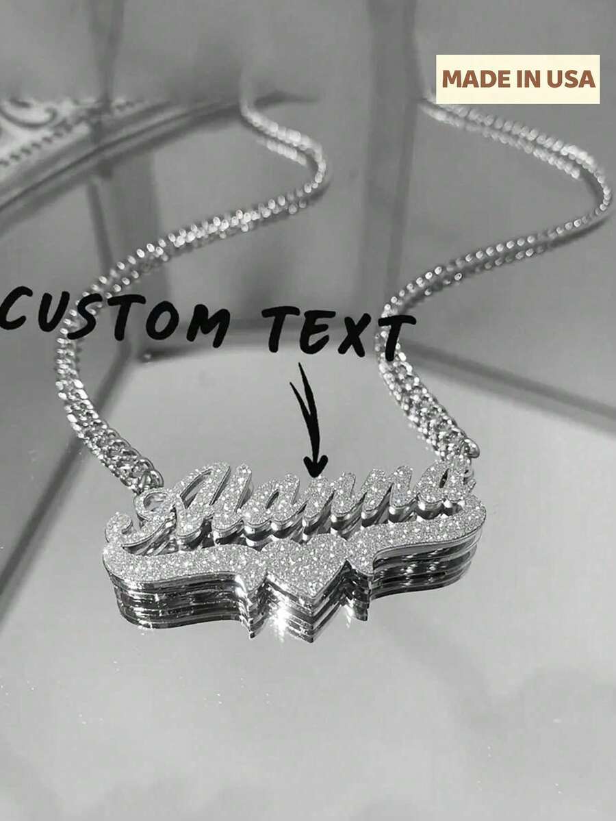 1pc Custom Double Layer Name Necklace Stainless Steel Cuban Chain Heart Name Plate Shiny Pendant 3D Name Personalized Jewelry Unisex Christmas Gift For The Family Stylish Gorgeous Holiday Gift For Him,Engraved, Stainless,Colorful,Cute,Adorable,Funny,Kawaii,Y2K,Stylish,Unisex,Casual,Custom,Personalized,Unique,Customized,Ideal Gifts For Him,Ideal Gifts For Her,Her,Boyfriend,Girlfriend,Family,Friends,School Supplies,Back To School,School Gift,For Office,For School,For Classroom,For Teacher Gifts,For University,For Colleague,For Dorm Rooms,For Teacher,For Boys And Girls,For Teenagers,Junior High School Students,Middle School Students,High School Senior High School Students,College Students,University Students,Freshman,Sophomore,Underclassmen,Delicate Romance,Silver Stylish - Multicolor - View 1