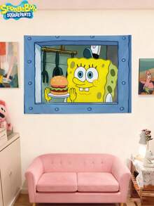 SpongeBob SquarePants 1件海绵宝宝和派大星背景布，生日挂布，卧室宿舍床头墙面装饰，卡通动漫，最佳节日派对氛围装饰，送给朋友的完美派对装饰礼物，家居装饰，理想的房间装饰，新年礼物 - 彩色 - 查看 5