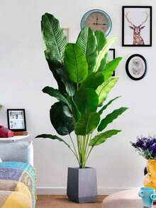 1株大型人造热带香蕉叶植物，超大塑料棕榈叶，逼真纹理，家居园艺装饰，高45英寸（约114厘米），不含花盆 - 綠色 - 查看 3