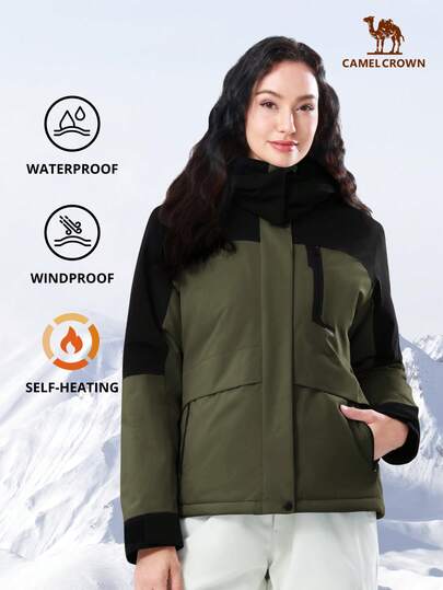 CAMEL CROWN Women's Waterproof Ski Jacket, Fleece Lined, Warm, Hooded, Windproof, Ski Jacket For Winter