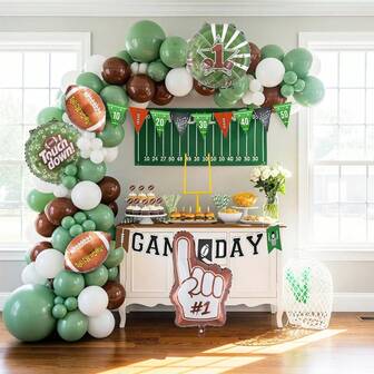 95pcs Football Balloon Arch Set, Includes Football Foil Balloons, 18" Round Football Foil Balloons, Brown First Down Foil Balloons, Suitable For Football, Birthday Parties, Sports Parties, Game Days, Sports-Themed Parties Decoration