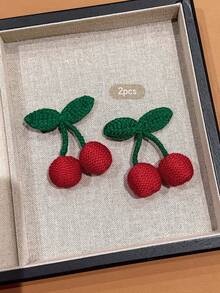2pcs Knitted Red Cherry Hair Clips, Sweet Style Hair Accessories Suitable For Daily Use - Red - View 7
