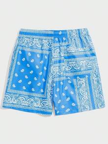 Men's Boho Paisley Print Drawstring Waist Summer Shorts With Pocket - Sky Blue - View 7