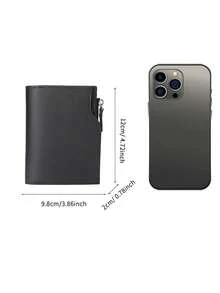 1pc Men's Solid Color Short Wallet With Side Zipper, Multi-Functional Card Slots - Multicolor - View 5