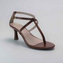 Women's Sandal With Low Heel, Toe Cup, Straps, Patent Leather Back, Comfortable, Soft, Fashionable, Dressy Style. - 濃烈焦糖 - 查看 6