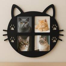 Black MDF Cat Photo Wall, 4 Spaces 10x15, Pet Themed Decoration With Paw Prints, 45x45cm - Black - View 1