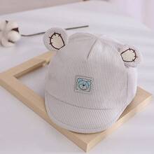 Baby Hat, Children's Hat, Embroidered Bear Ears, Unisex, Cotton, Cute, For Kids, Girls, Boys - 灰色 - View 2
